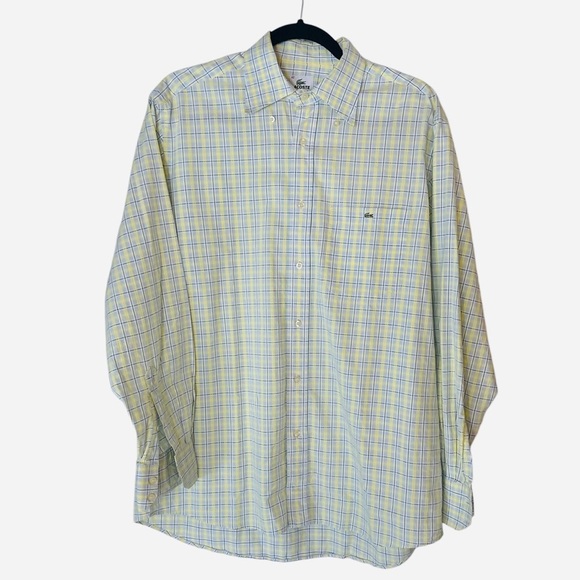 Lacoste Other - Vintage Lacoste Long Sleeve Yellow Plaid Check Button Down Dress Shirt ~ Size 42